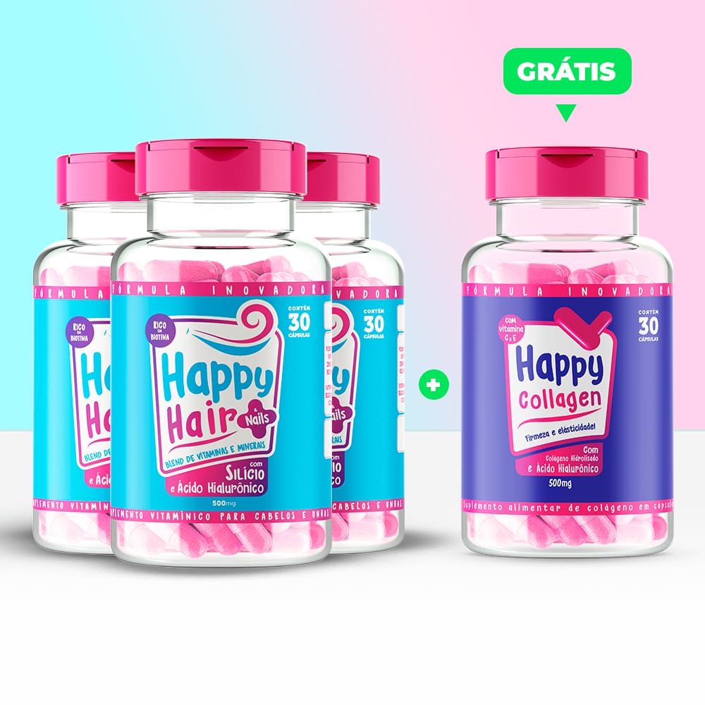 Kit Happy Hair 3 Potes + Colágeno